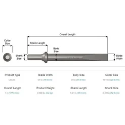 Ajax Flat Air Hammer Chisel 5/8" x 7" 0498 960