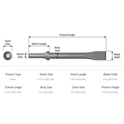 Ajax Flat Air Hammer Chisel 3/4" x 6-1/2" 401 Shank A910