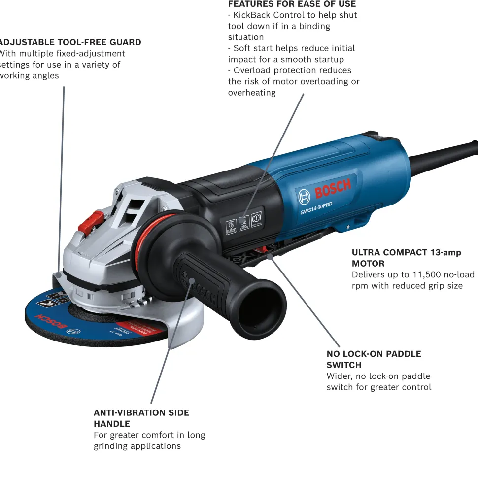 Bosch Power Tools 5" Angle Grinder with Brake GWS14-50PBD