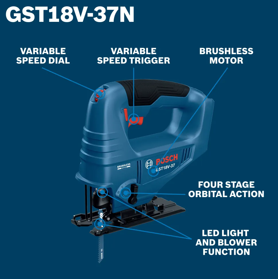 Bosch Power Tools 18V Brushless Top-Handle Jig Saw GST18V-37N