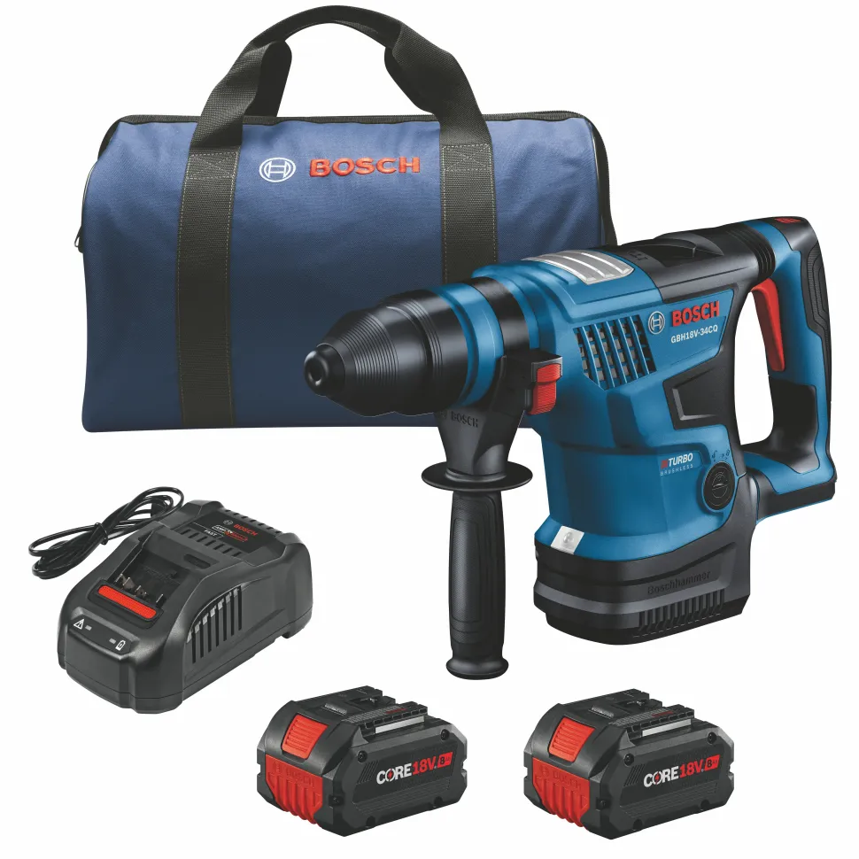 Bosch PROFACTOR 18V Connected-Ready SDS-PLUS Bulldog 1-1/4" Rotary Hammer with (2) CORE18V 8 Ah High Power Batteries GBH18V-34CQB24