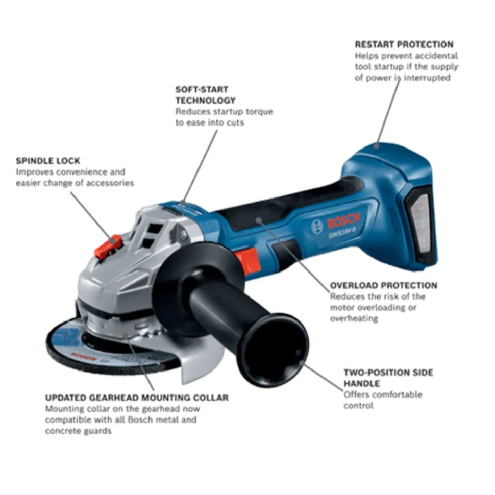 Bosch 18V Brushless 4-1/2" Angle Grinder with Slide Switch (Bare Tool) GWS18V-8N