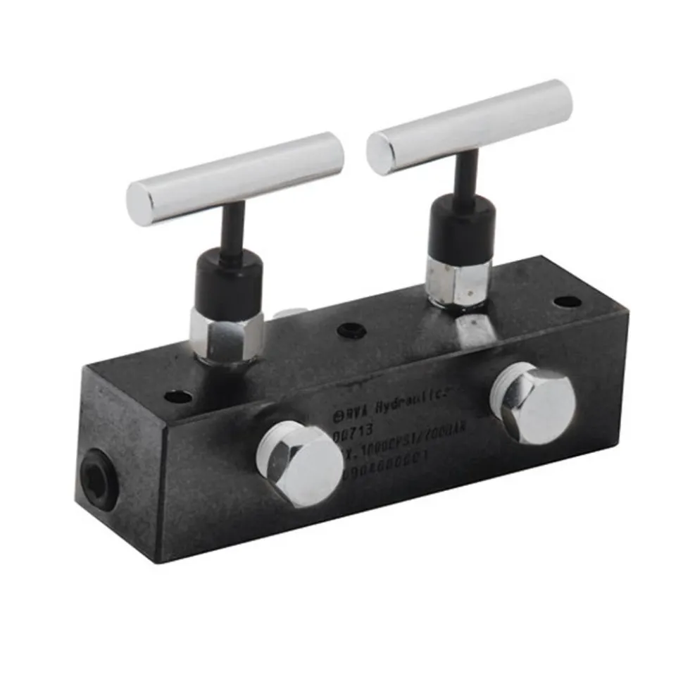 BVA MANIFOLD BLOCK, 2 NEEDLE VALVE, OIL PORT 3/8"-18NPTF, 6" LONG, 10,000 PSI (700 BAR) MFC2
