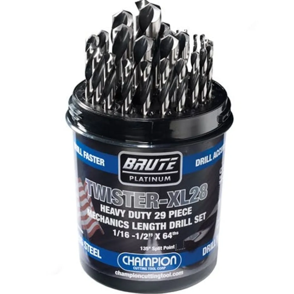 Champion 29 Piece XL28 Mechanics Length Drill Set Flats TWISTER-XL28