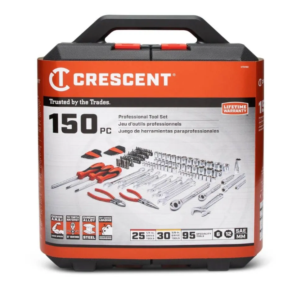 Crescent 150 Piece 1/4" & 3/8" Drive 6 Point SAE/Metric Professional Tool Set CTK150