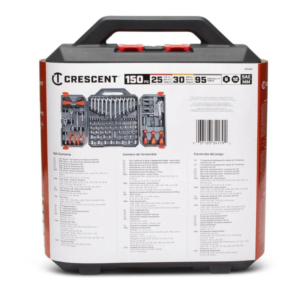 Crescent 150 Piece 1/4" & 3/8" Drive 6 Point SAE/Metric Professional Tool Set CTK150