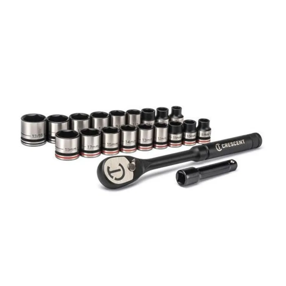 Crescent Tools X10 3/8 in. Drive 6-Point Standard SAE/Metric Ratchet and Socket Set (20-Piece) CSW38B