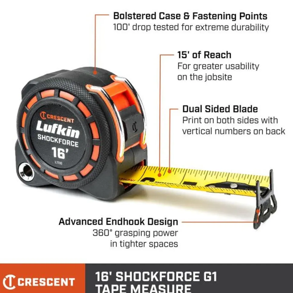 Crescent 1-3/16" x 16' Shockforce G1 Dual Sided Tape Measure L1116-02