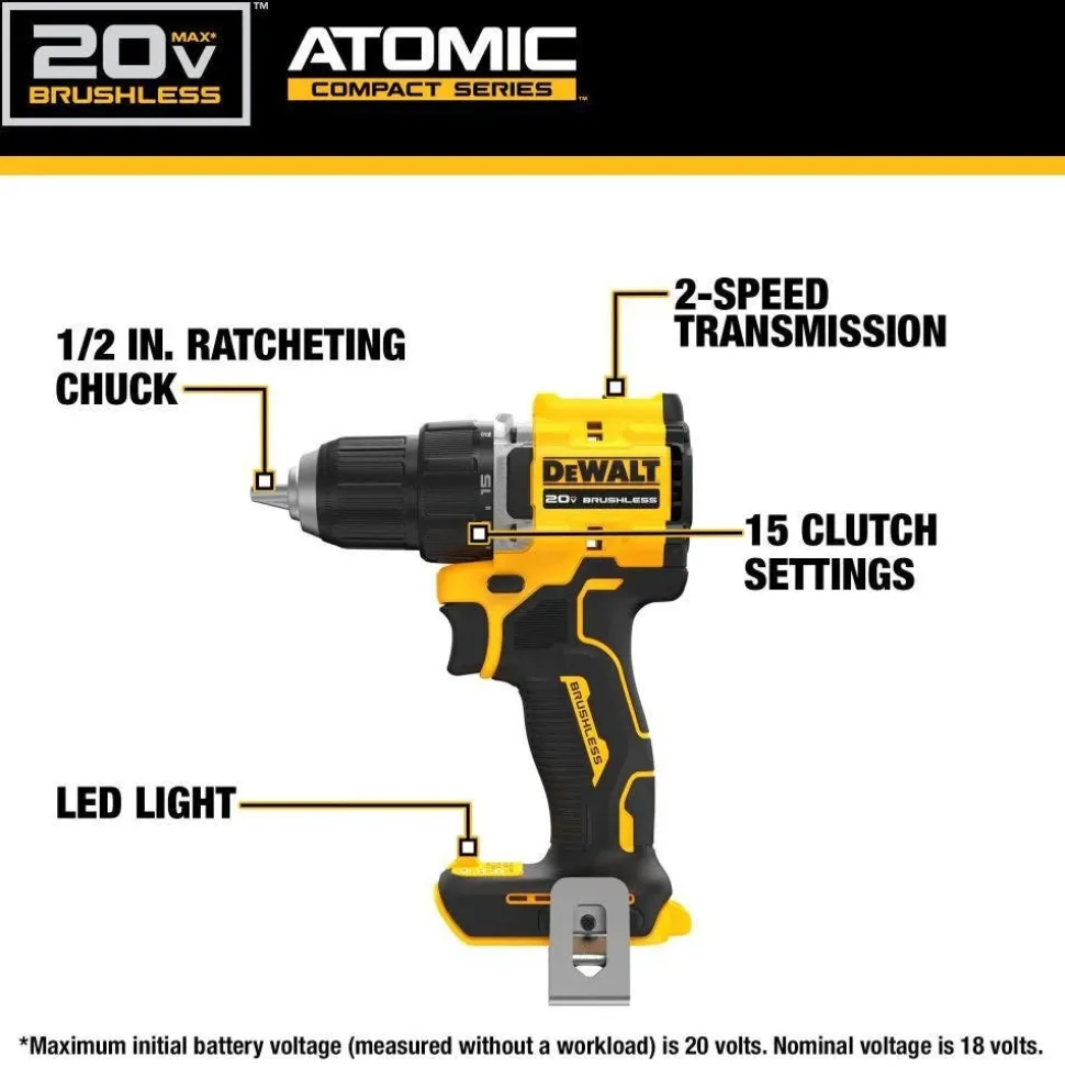 DeWalt ATOMIC COMPACT SERIES 20V MAX Cordless 1/2" With 20V MAX* 3Ah Battery (4 Pack) DW-DCB200-4-DW-DCD794B