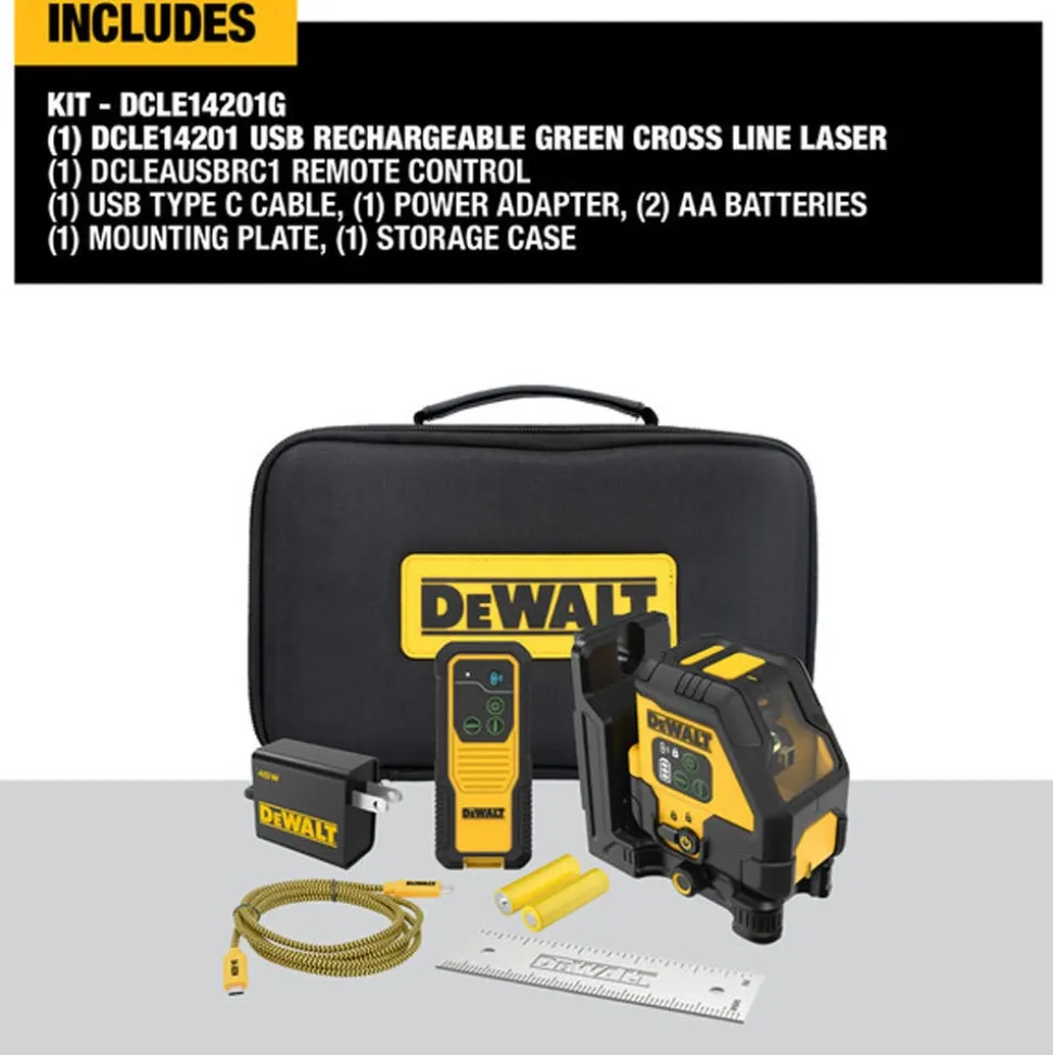 DeWalt DEWALT USB Rechargeable Green Cross Line Laser Kit DCLE14201G