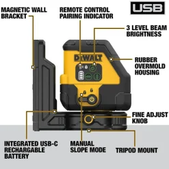 DeWalt DEWALT USB Rechargeable Green Cross Line Laser Kit DCLE14201G