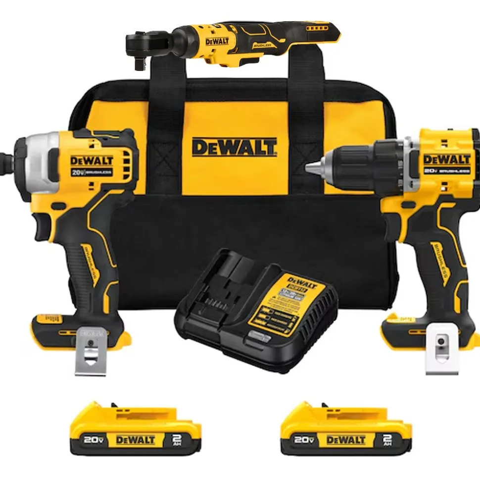 DeWalt 20V MAX* Brushless Compact Drill/Driver, Impact Driver and Brushless 1/2" Ratchet Kit DW-DCK225D2-DW-DCF512B
