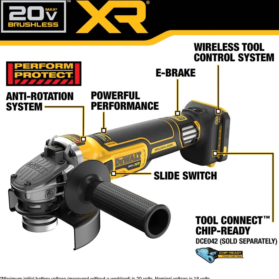 DeWalt 20V MAX XR Brushless Cordless 4-1/2"- 5" Variable Speed Slide Switch Grinder (Tool Only) DCG411VSB