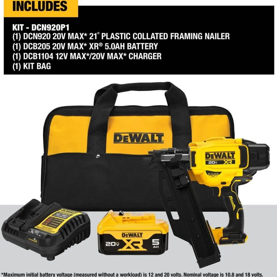 DeWalt 20V MAX XR Brushless Cordless 21 Degree Plastic Collated Framing Nailer Kit DCN920P1