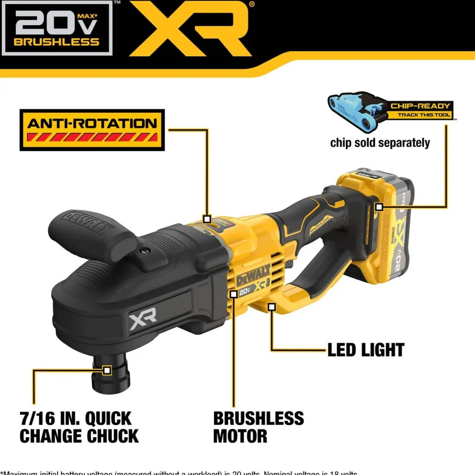 DeWalt 20V MAX XR Brushless Cordless 7/16" Quick Change Compact Stud & Joist Drill Kit with XR POWERPACK DCD447WW1