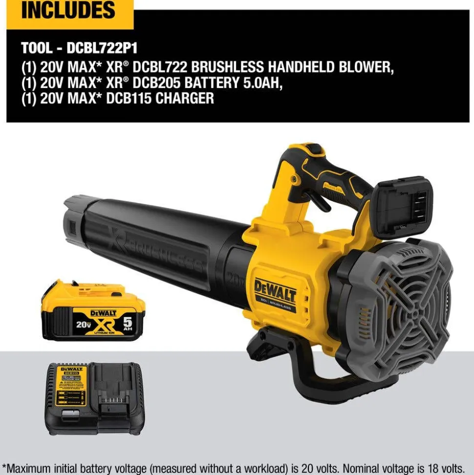 DeWalt 20V MAX* XR Brushless Cordless Handheld Blower Kit (5.0Ah) DCBL722P1