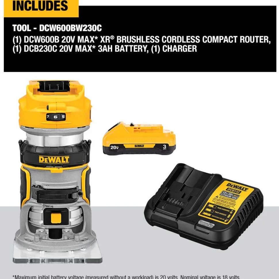 DeWalt 20V MAX* XR Brushless Cordless Compact Router DCW600B