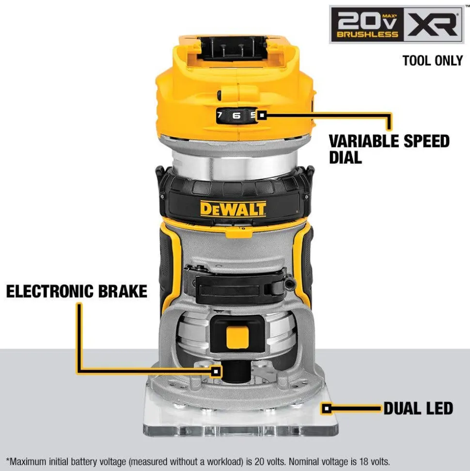 DeWalt 20V MAX* XR Brushless Cordless Compact Router DCW600B