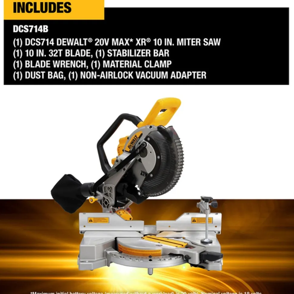 DeWalt 20V MAX XR 10" Double Bevel Fixed Miter Saw (8.0Ah) Kit DCS714WW1