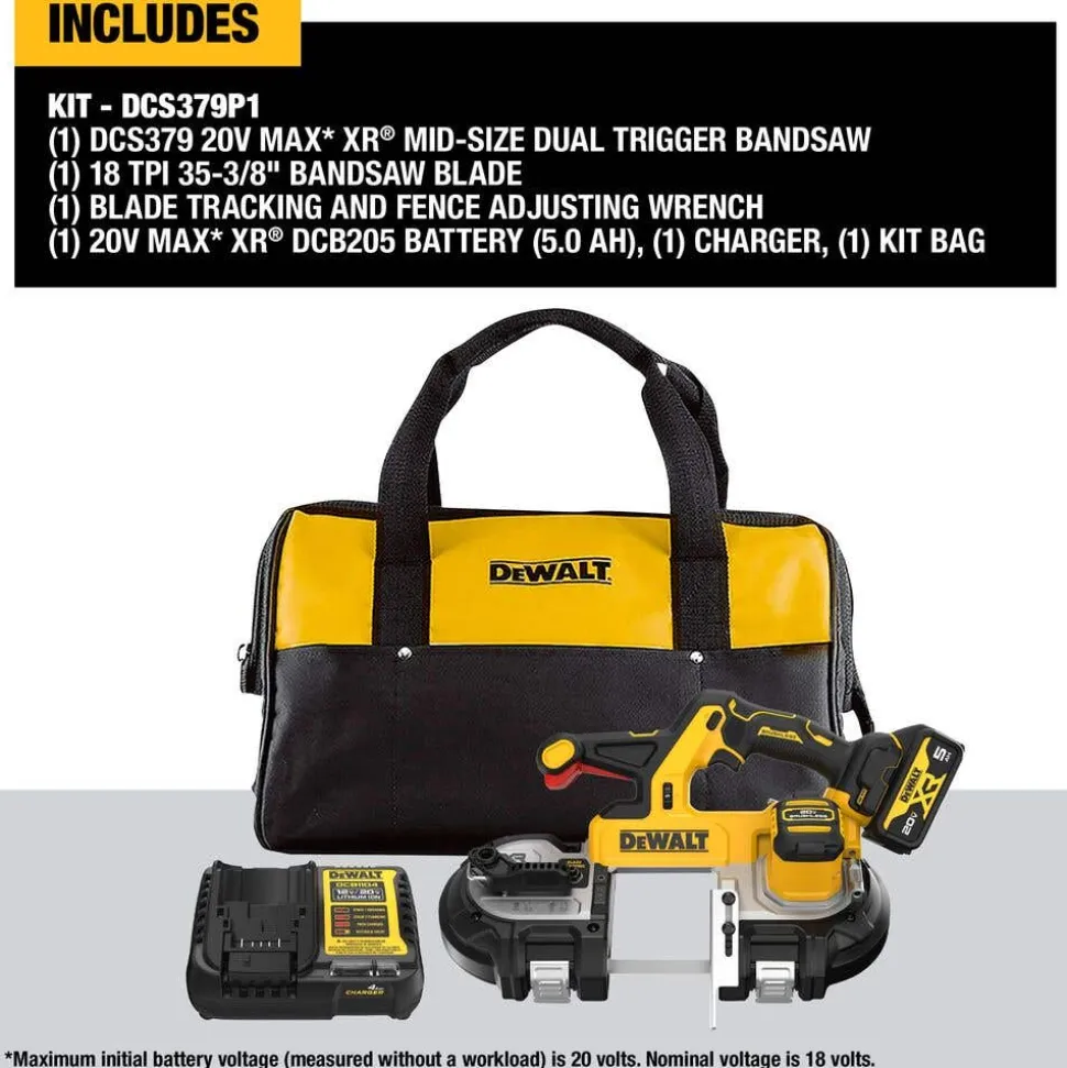 DeWalt 20V MAX XR Dual Trigger Mid-Size Bandsaw 5.0Ah Kit DCS379P1