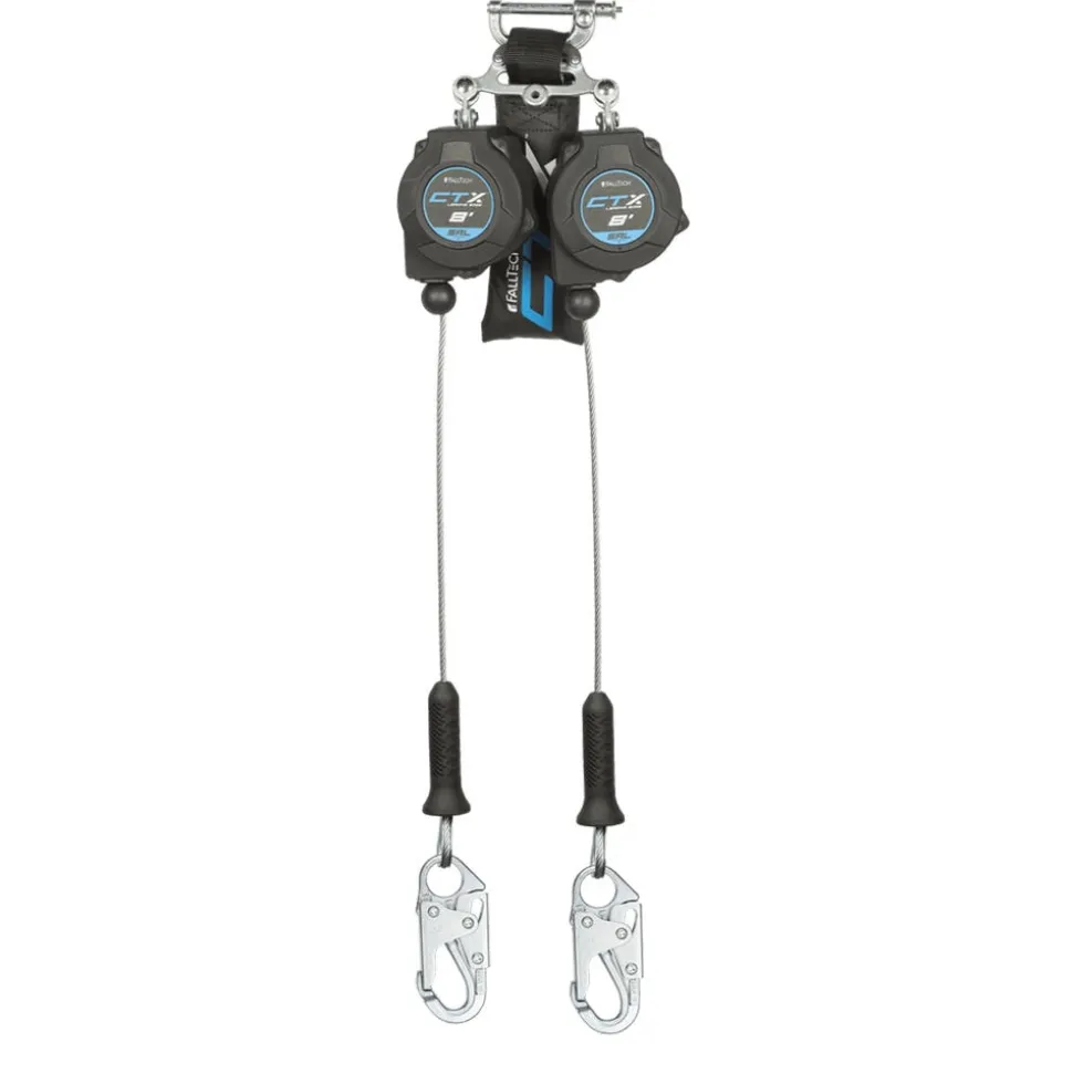 FallTech 8' CTX Cable Class 2 Leading Edge Personal SRL-P, Twin-leg w/ Steel Rebar Hooks 83208TP3