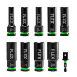 FLEX 10-Piece Thin Wall Deep Well 6-Point 1/2