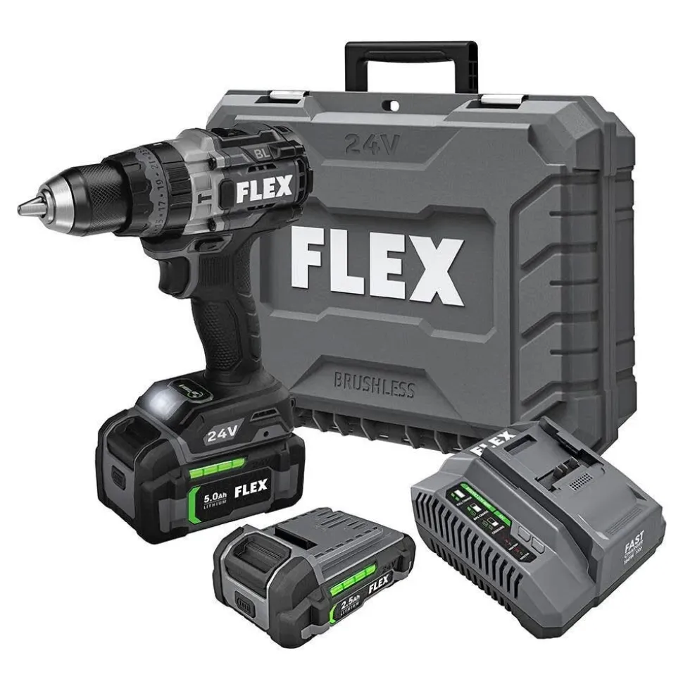 Flex 24V Hammer Drill 1/2" 2-Speed Turbo Mode Kit (2.5Ah/5.0Ah) FX1271T-2B