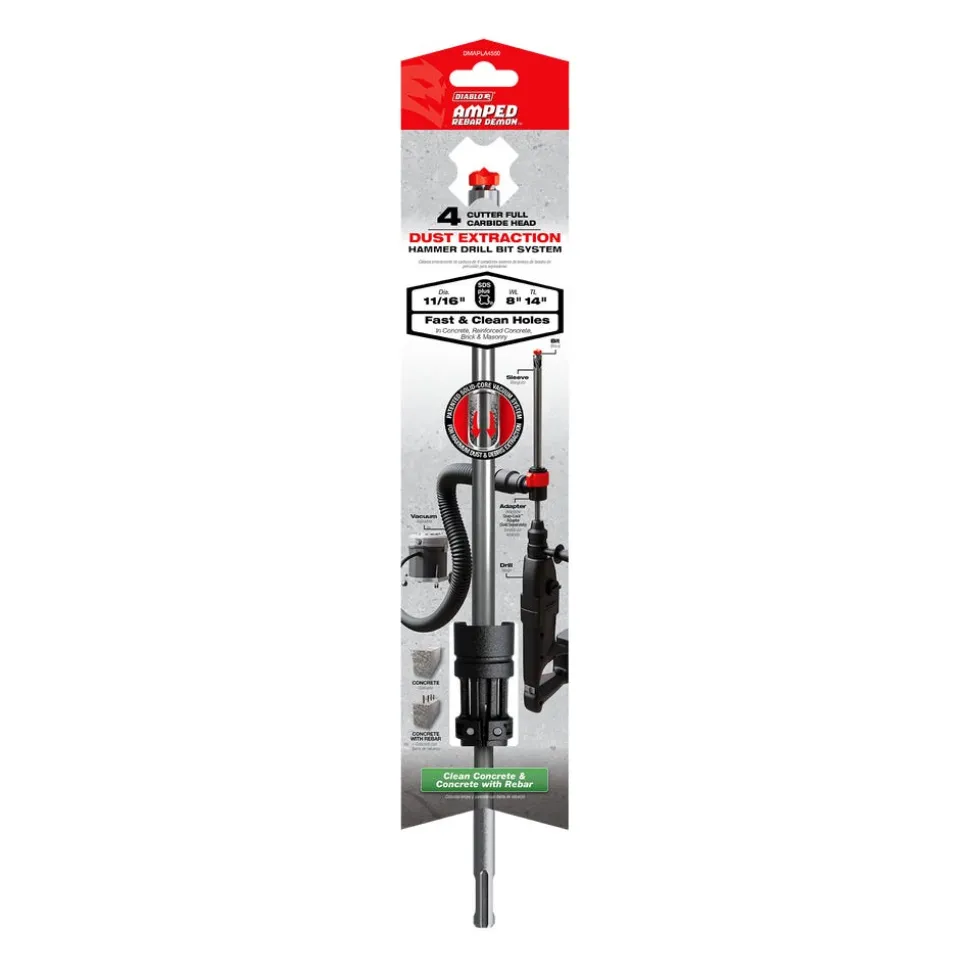 Freud Diablo AMPED Rebar Demon 11/16" x 8" x 14" SDS-Plus 4-Cutter Full Carbide Head Dust Extraction Hammer Drill Bit DMAPLA4550
