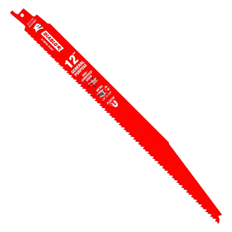 Freud Diablo 12" Bi-Metal Recip Blade for Nail-Embedded Wood, Metal, and Plastic (5-Pack) DS1214BGP5