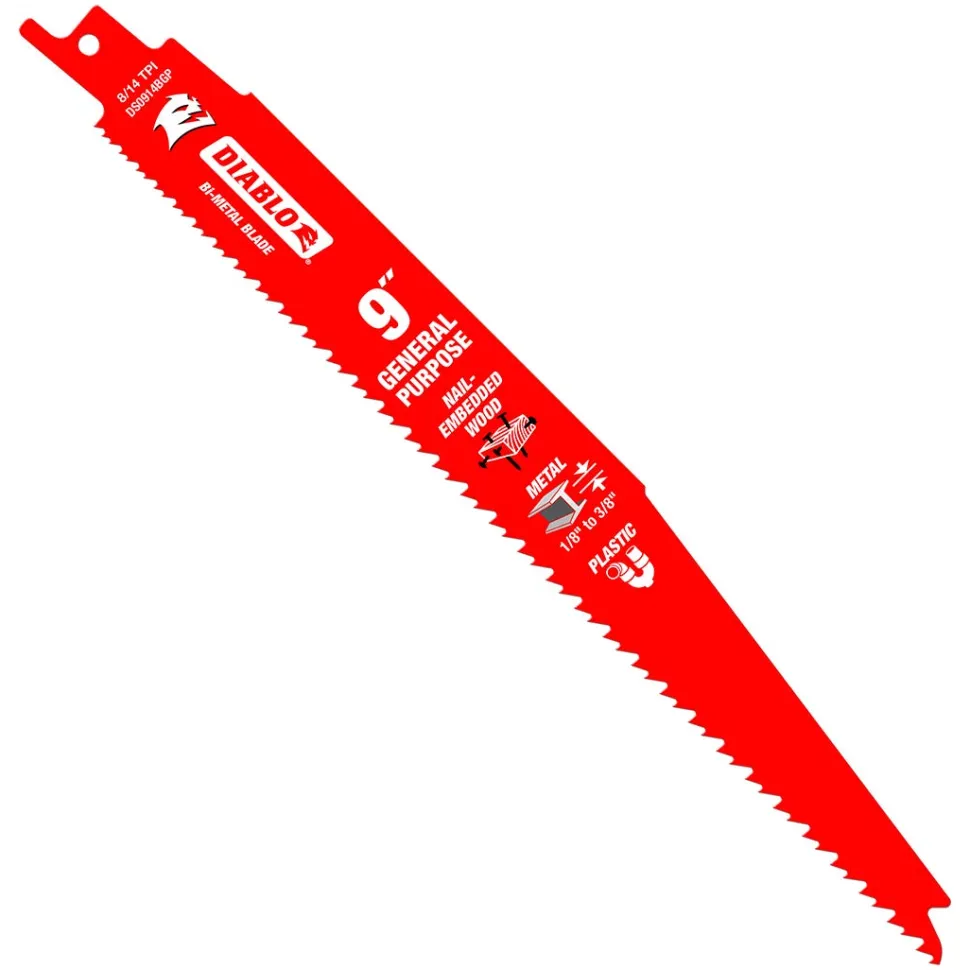 Freud Diablo 9" Bi-Metal Recip Blade for Nail-Embedded Wood, Metal, and Plastic (5-Pack) DS0914BGP5