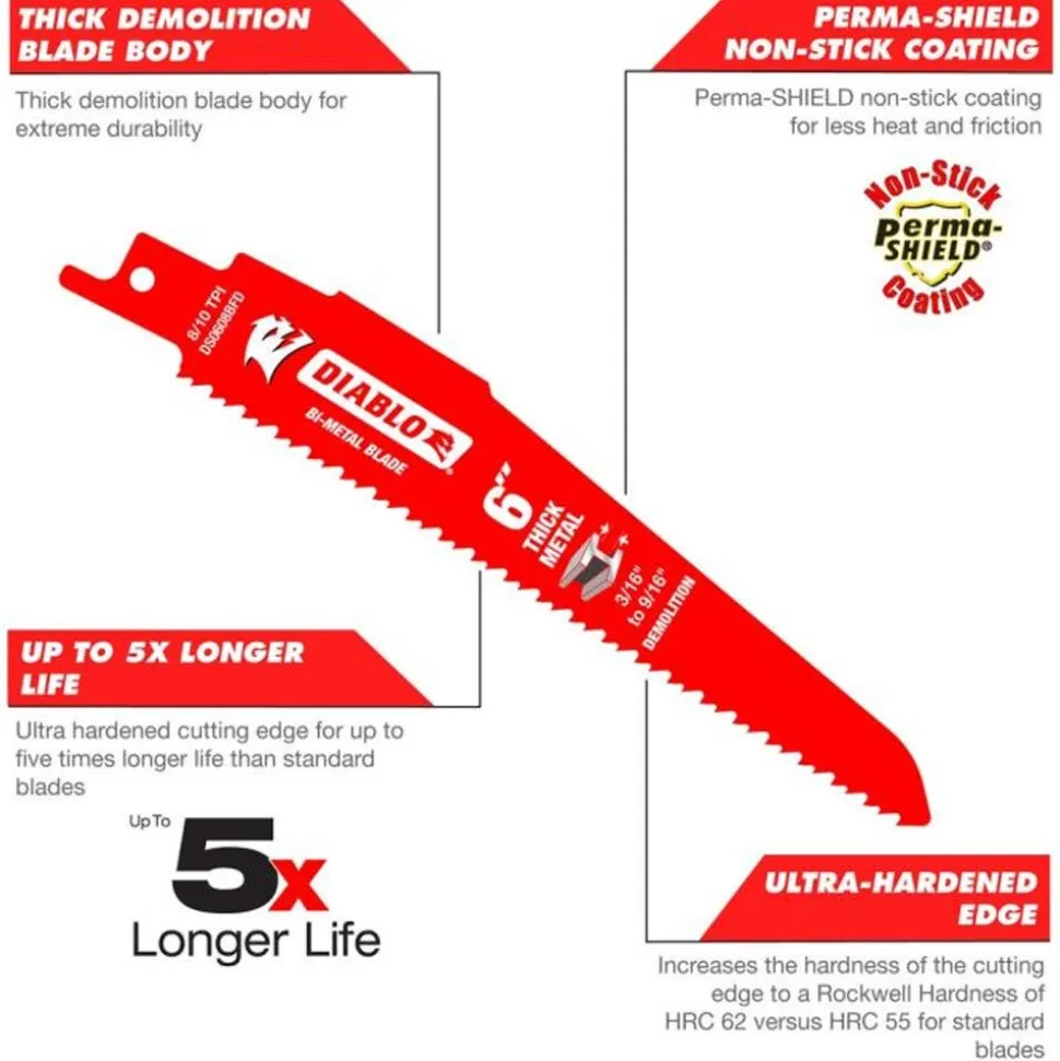 Freud Diablo Blades Diablo 12" x 8/10 TPI Bi-Metal Reciprocating Saw Blade, 25 Pack S1208BFD25