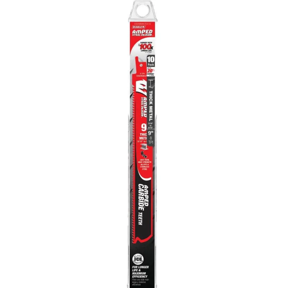 Freud Diablo Blades 9" 8 TPI Carbide Teeth Reciprocating Saw Blade for Thick Metal, 10 Pack DS0908CFA10
