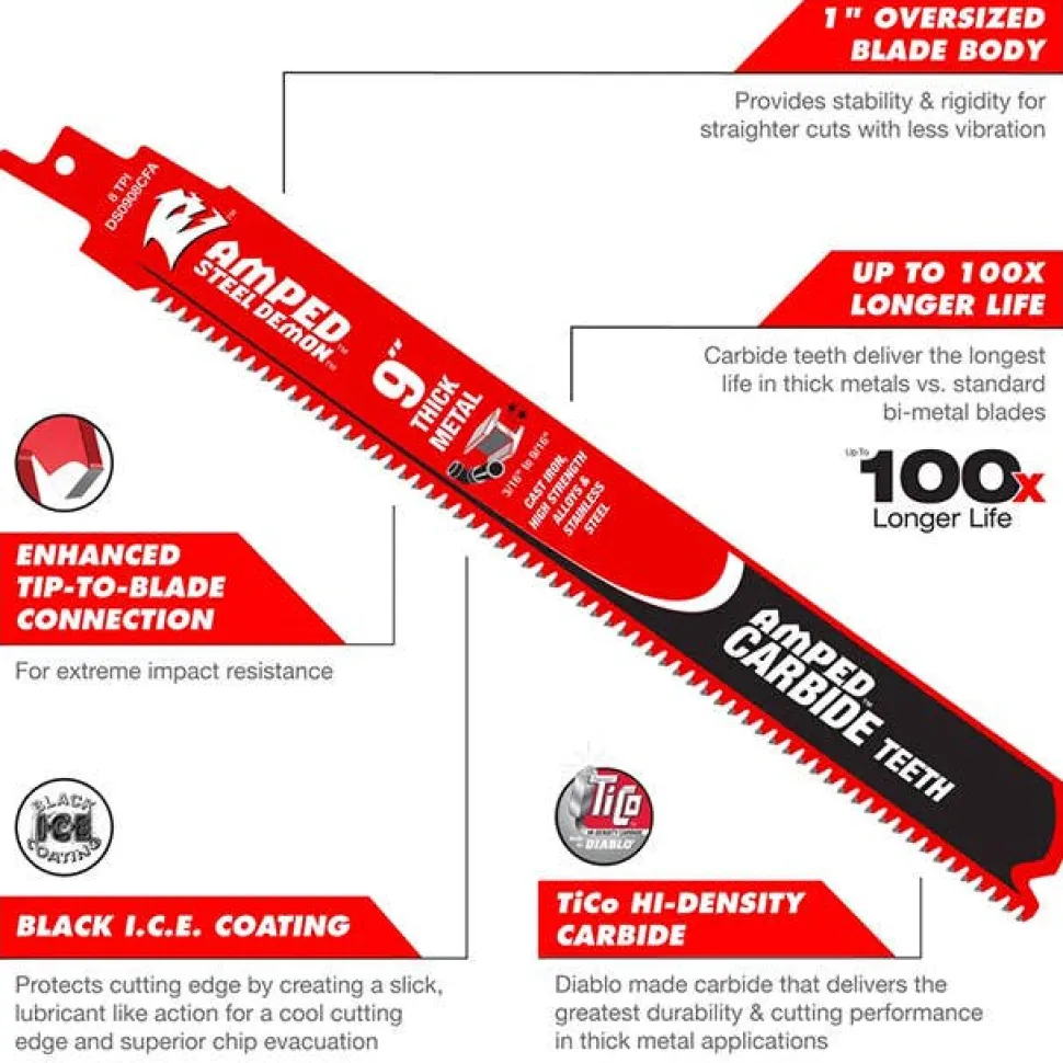 Freud Diablo 9" 8 TPI Steel Demon Amped Carbide Blades for Thick Metal Cutting DS0908CFA