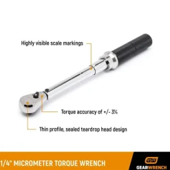 GearWrench 1/4" Drive Micrometer Torque Wrench 30-200 in-lb 85060M