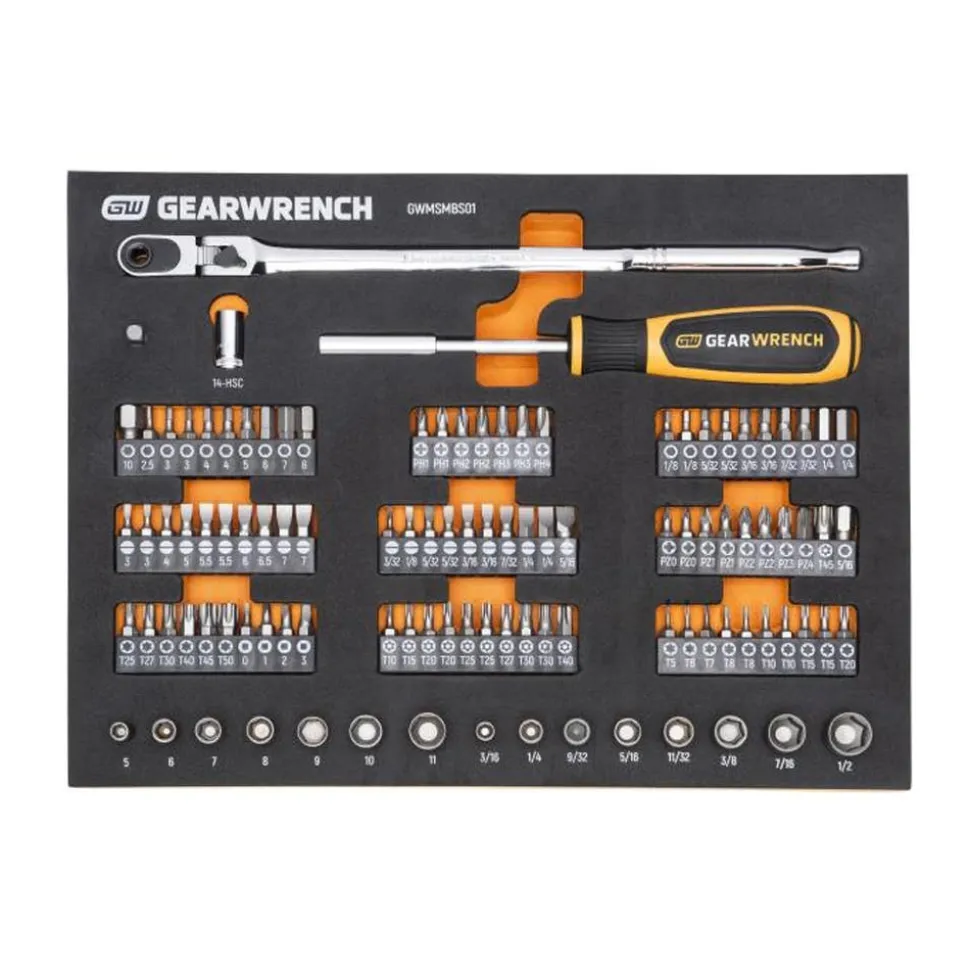 Gearwrench MEGAMOD Mobile Rolling Tool Case w/ Modular Ratcheting Wrench and Bits Sets GWMP100 & GWMSMBS01 & 86529 & 86526 & 86527