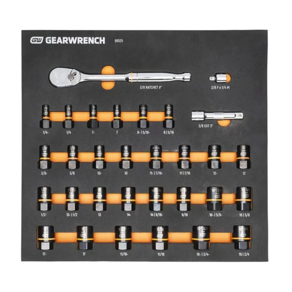 Gearwrench 31 Piece 3/8" Drive 90T Ratchet & Bolt Biter Socket Set w/ Foam Storage Tray 86525