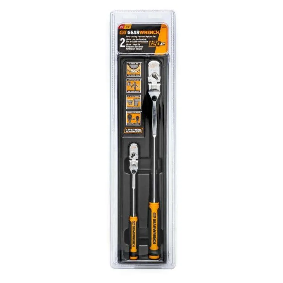 Gearwrench 2 Piece 1/4" & 3/8" Drive 120XP Dual Material Handle Locking Flex Head Ratchet Set 81381