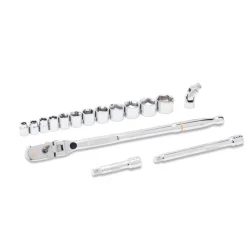 Gearwrench 16 Piece 3/8" Drive 120XP Locking Flex Head Ratchet and 6 Point SAE Stubby Socket Mechanics Tool Set 81393