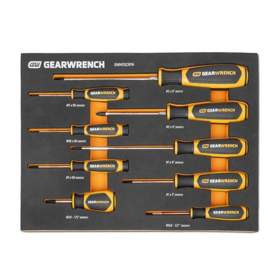 Gearwrench 9 Piece Phillips Dual Material Screwdriver Set w/ Foam Storage Tray GWMSSCRPH