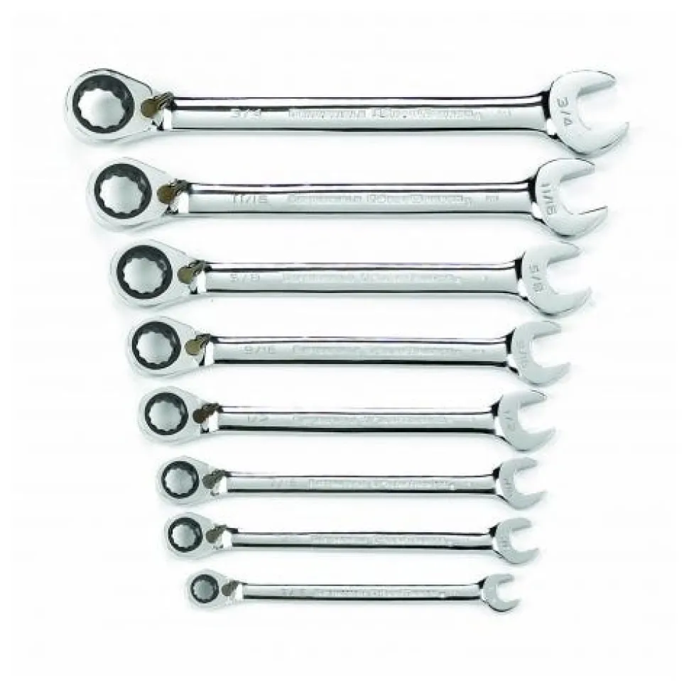 GearWrench 8 Piece Reversible Combination Ratcheting Wrench Set SAE 9533N
