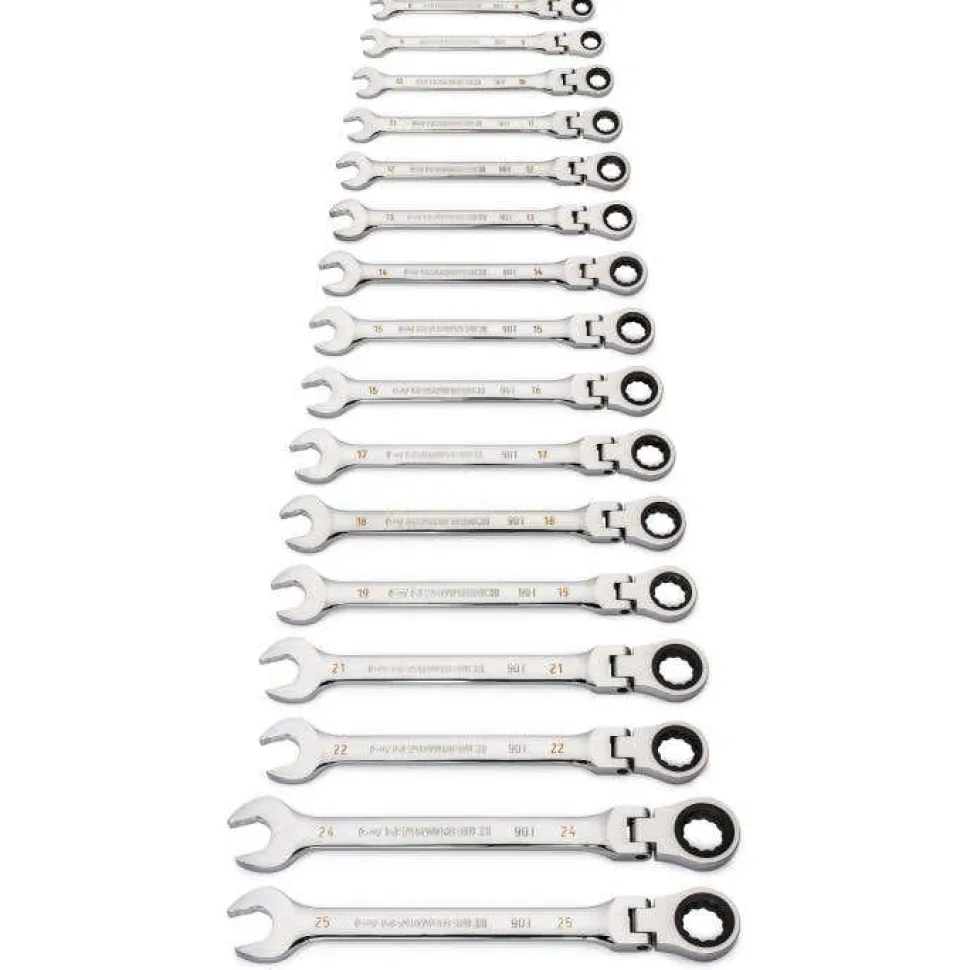 Gearwrench 16 Piece 90-Tooth 12 Point Flex Head Ratcheting Combination Metric Wrench Set 86728