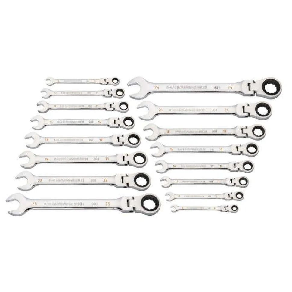 Gearwrench 16 Piece 90-Tooth 12 Point Flex Head Ratcheting Combination Metric Wrench Set 86728