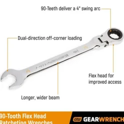 Gearwrench 16 Piece 90-Tooth 12 Point Flex Head Ratcheting Combination Metric Wrench Set 86728