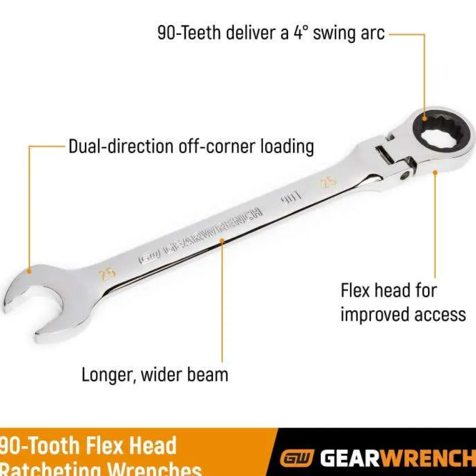 Gearwrench 16 Piece 90-Tooth 12 Point Flex Head Ratcheting Combination Metric Wrench Set 86728