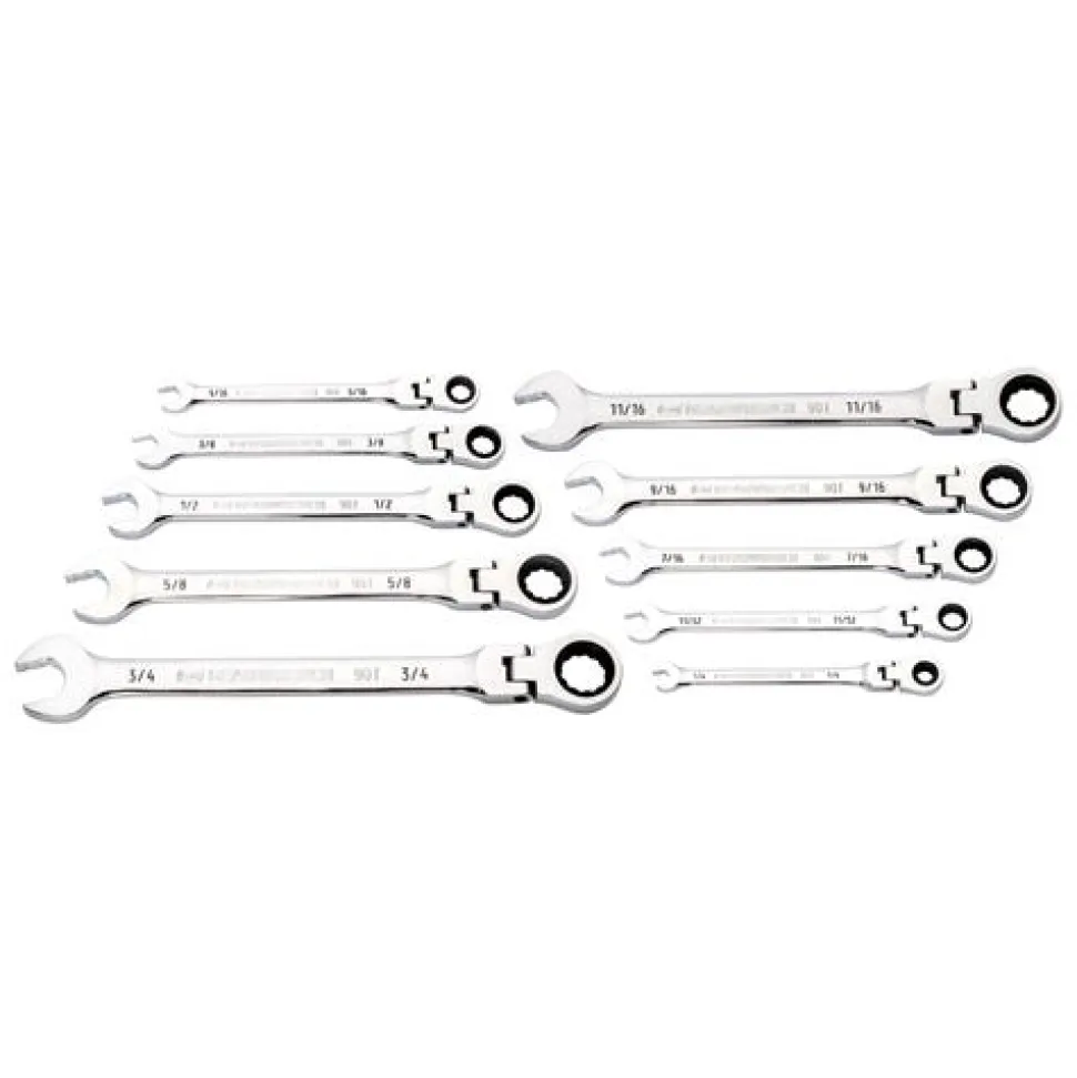 Gearwrench 10 Piece 90-Tooth 12 Point Flex Head Ratcheting Combination SAE Wrench Set 86758