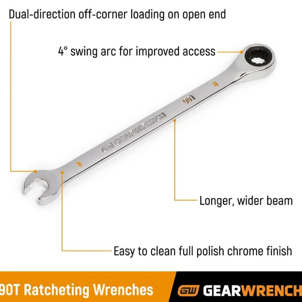 Gearwrench 14 Piece 90-Tooth 12 Point SAE Combination Ratcheting Wrench Set 86959