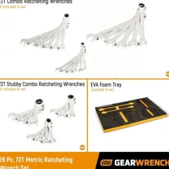Gearwrench 21 Piece 72-Tooth 12 Point SAE Standard & Stubby Combination Ratcheting Wrench Set w/ Foam Storage Tray 86526