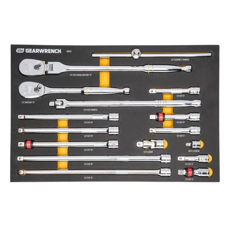 Gearwrench 17 Piece 1/2" 90-Tooth Ratchet & Drive Tool Set w/ Foam Storage Tray 86522
