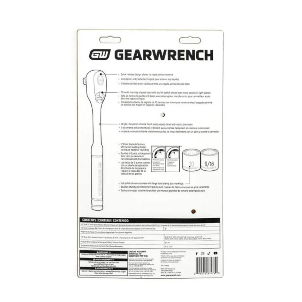 Gearwrench Tools 27 Piece 1/2" Drive 12 Point SAE/MM Mechanics Hand Tool Set GWXSCBMTS12