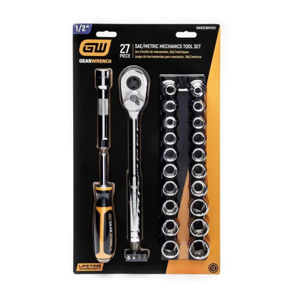 Gearwrench Tools 27 Piece 1/2" Drive 12 Point SAE/MM Mechanics Hand Tool Set GWXSCBMTS12